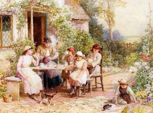 Tea Time Oil Painting by Myles Birket Foster