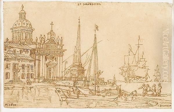 A 
Capriccio
 With Boats And Figures Oil Painting by Jacobus Storck