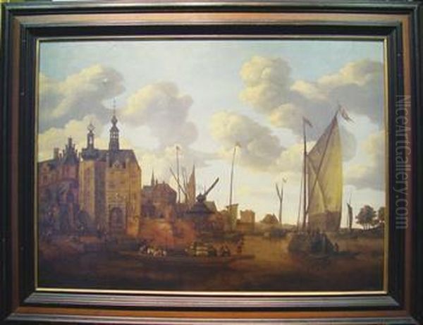 Busy Harbor Scene With Shipping Oil Painting by Jacobus Storck