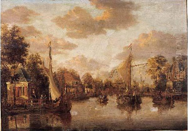 Vue Presumee Des Canaux De Utrecht Oil Painting by Jacobus Storck