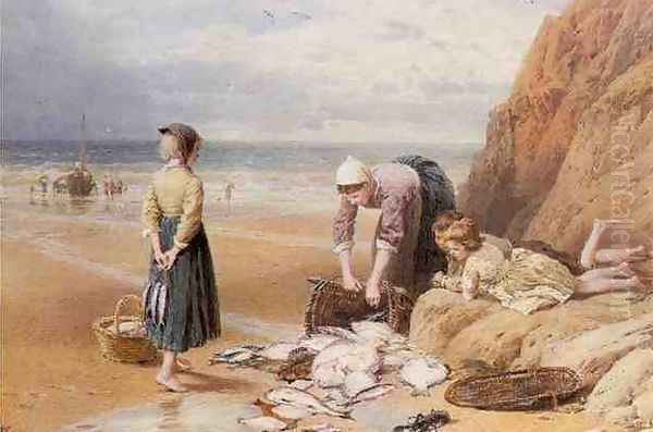 Fishermen's Children Oil Painting by Myles Birket Foster