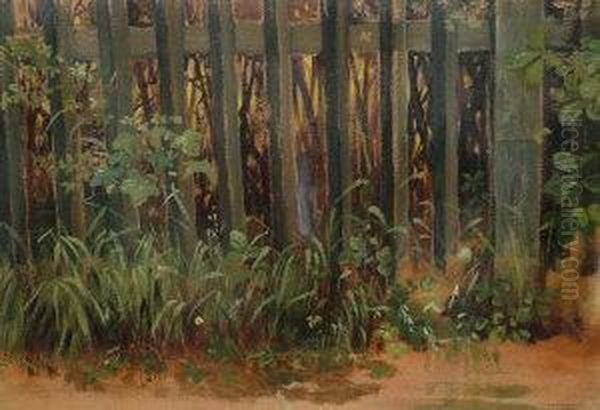 Attributed To George Adolphus Storey Ra -- Study Of Foliage By A Wooden Garden Fence Oil Painting by George Adolphus Storey