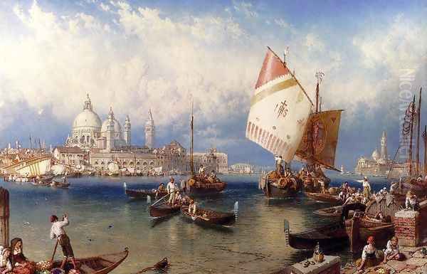 A Market Day On The Giudecca, Venice Oil Painting by Myles Birket Foster