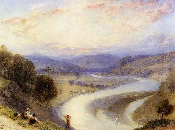 Melrose Abbey From The Banks Of The Tweed Oil Painting by Myles Birket Foster