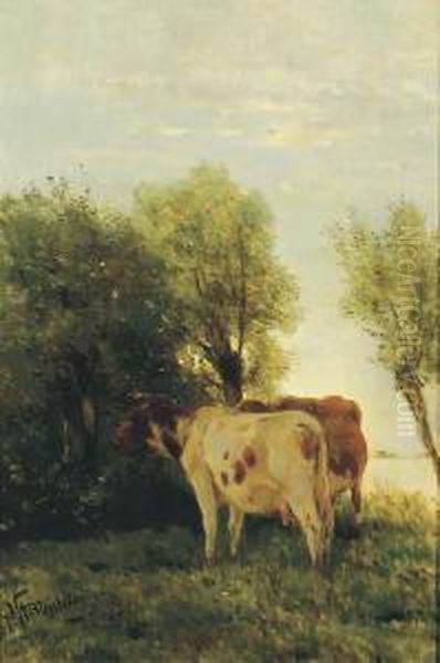 Cattle In A Landscape Oil Painting by Pieter Stortenbeker