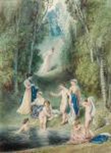 Girls Bathing Oil Painting by Thomas Stothard