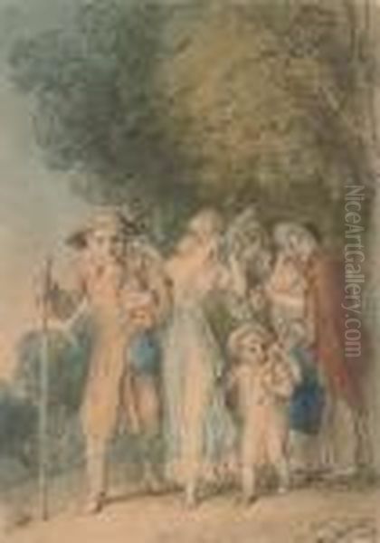 An Illustration To Oliver Goldsmith's 'the Deserted Village': On The Way To Market Oil Painting by Thomas Stothard