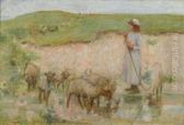 Study For 'the Sheep Pool' Oil Painting by Edward William Stott