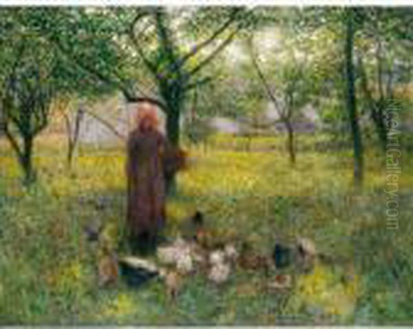 In The Orchard (recto); Study For 'on A Summer Afternoon' (verso) Oil Painting by Edward William Stott