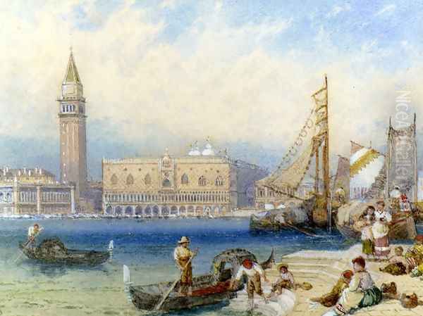 St. Mark's And The Ducal Palace From San Giorgio Maggiore Oil Painting by Myles Birket Foster