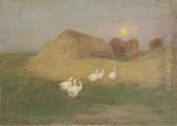 Moonrise Over A Stackyard Oil Painting by Edward William Stott