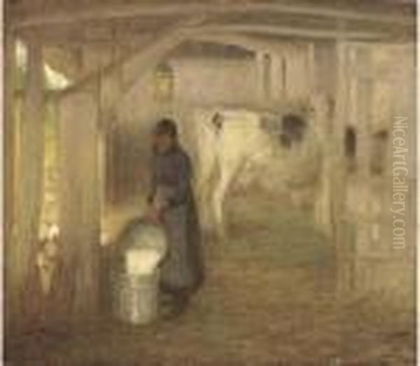 Milking Time, Early Morn Oil Painting by Edward William Stott