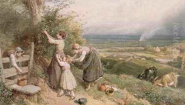 Picking Blackberries Oil Painting by Myles Birket Foster