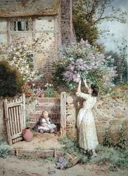 The Lilac Cottage Oil Painting by Myles Birket Foster