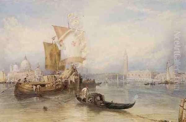 Shipping on the Bacino near the Salute, Venice Oil Painting by Myles Birket Foster