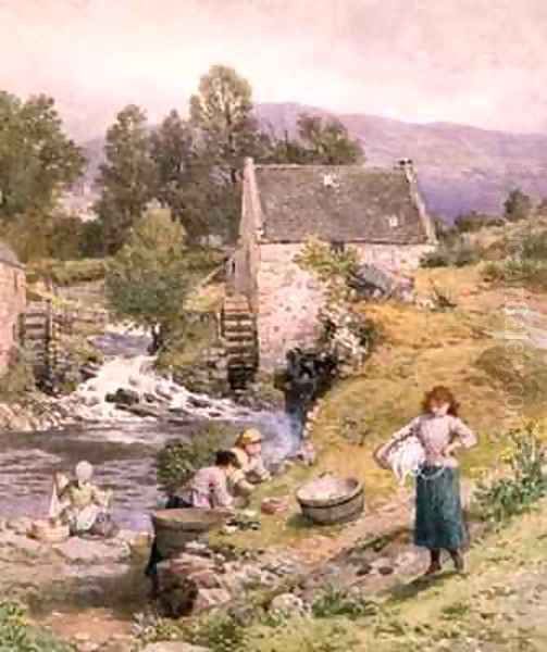 A Mill Pool Oil Painting by Myles Birket Foster