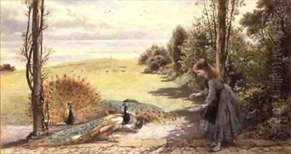 Feeding the Peacocks Oil Painting by Myles Birket Foster