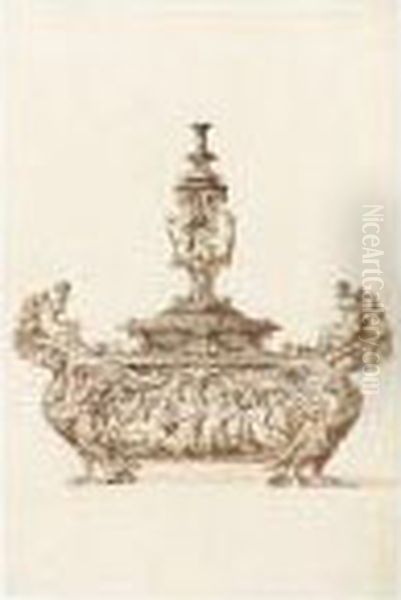 Design For An Elaborate Covered Salt Cellar Oil Painting by Jacopo Strada