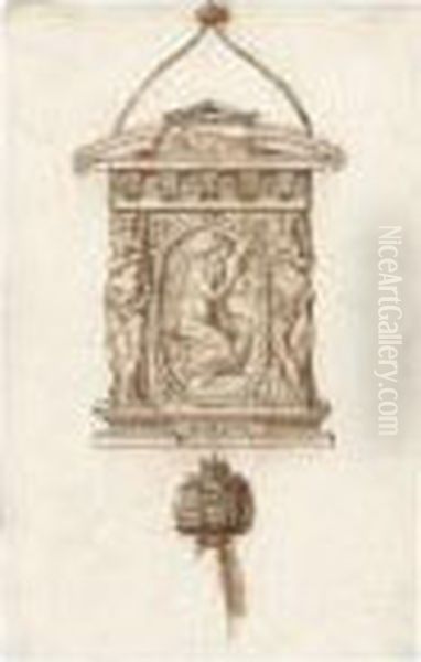 Design For A Mirror With An 
Allegorical Figure Of Prudence, And Aseparate Study Of A Handle Oil Painting by Jacopo Strada