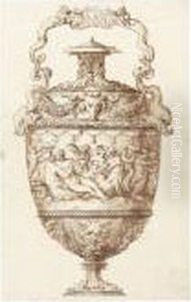 Design For A Flask With Swing-handle Decorated With Seagods Oil Painting by Jacopo Strada