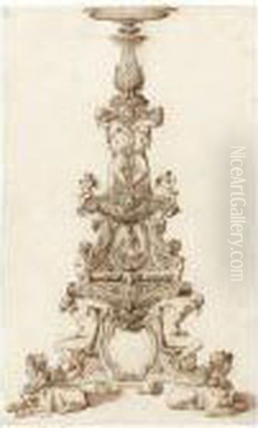 Design For An Elaborate Candlestand Oil Painting by Jacopo Strada