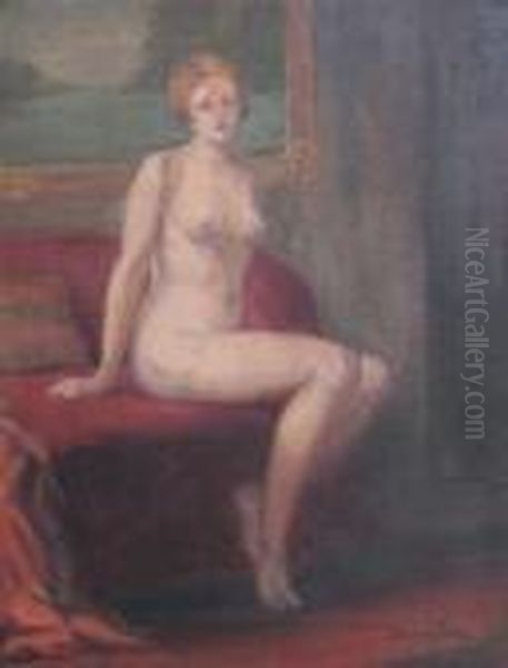 Nude On The Sittee Oil Painting by Ipolit Strambu