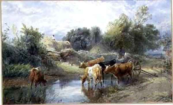 Watering Time Oil Painting by Myles Birket Foster