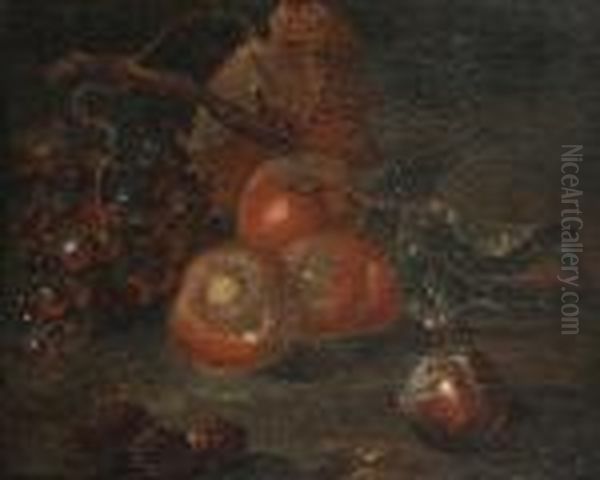 A Still Life Of Grapes, Peaches And Other Fruit Oil Painting by Tobias Stranover