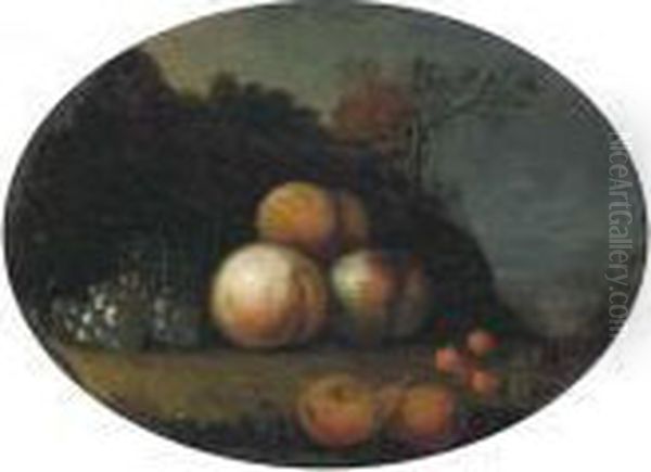 Peaches, Grapes, Pears And Cherries In A Wooded Clearing Oil Painting by Tobias Stranover