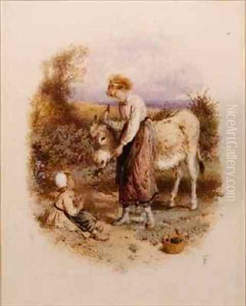 Feeding Donkey Oil Painting by Myles Birket Foster