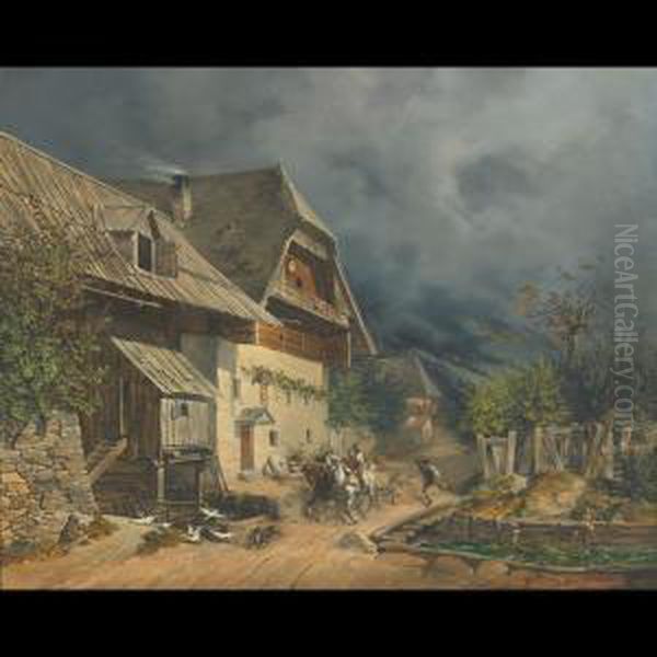 The Runaway Cart Oil Painting by Josef Anton, Tony Strassgschwandtner