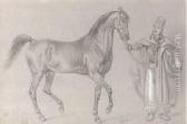 Study Of The Horse, Zahe Ghydran, With Handler Oil Painting by Josef Anton, Tony Strassgschwandtner