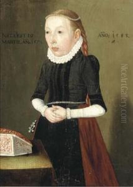 Portrait Of A Lady, Three-quarter Length, In Black Standing By Atable Oil Painting by Lorenz Strauch