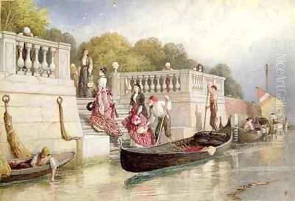 Disembarking from the Gondola Venice Oil Painting by Myles Birket Foster