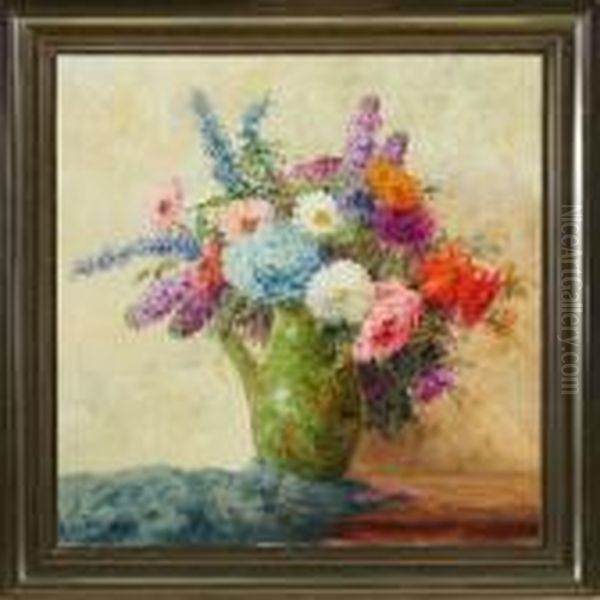 Still Life With Flowers In A Pitcher Oil Painting by Max Theodor Streckenbach