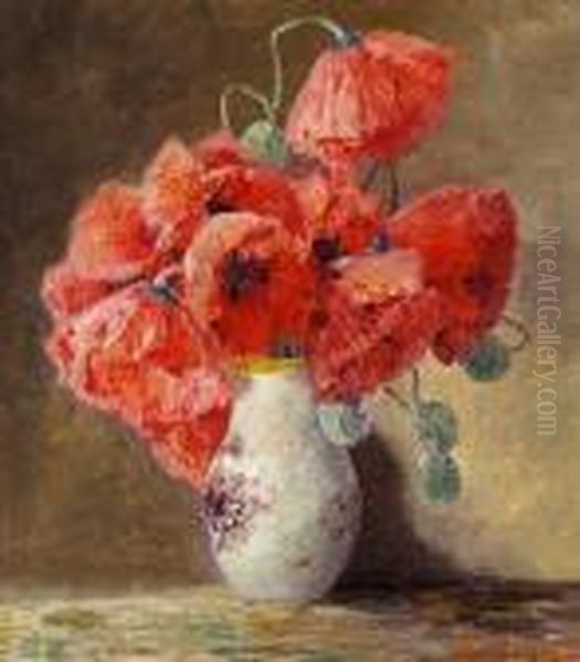 Still Life Of Flowers In A Vase Oil Painting by Max Theodor Streckenbach