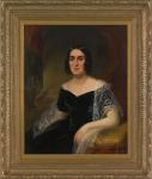 Portrait Of A Woman In A Black Dress Oil Painting by Robert Street