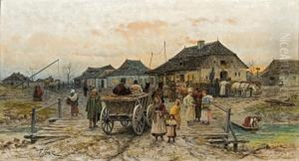 W Malym Miasteczku, Przed 1888 Oil Painting by Franciszek Streitt