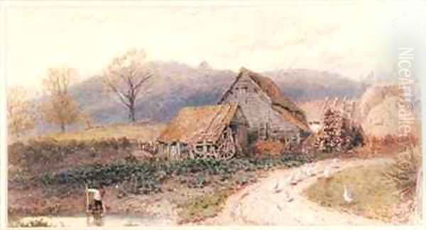 Landscape with a Farm Oil Painting by Myles Birket Foster