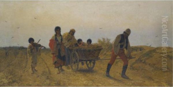 Wandering Gypsies Oil Painting by Franciszek Streitt