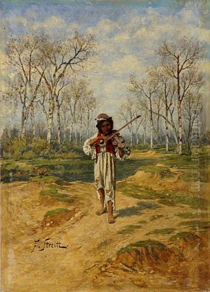 Maly Skrzypek, Ok. 1880-90 Oil Painting by Franciszek Streitt