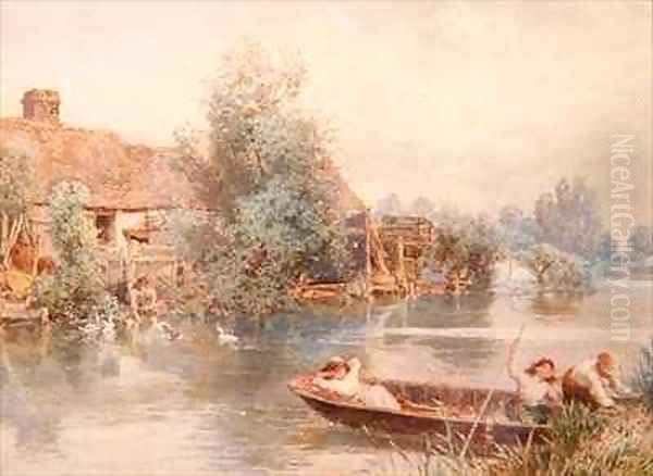 Messing About on the River Oil Painting by Myles Birket Foster