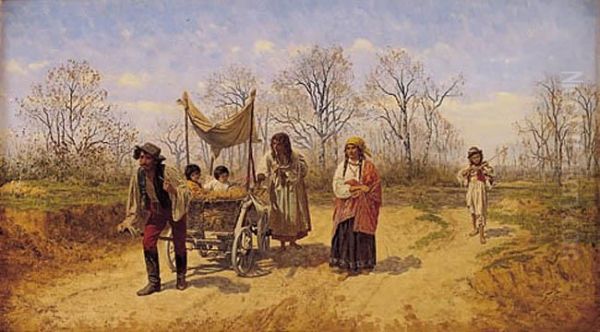 Wedrujacy Cyganie Oil Painting by Franciszek Streitt