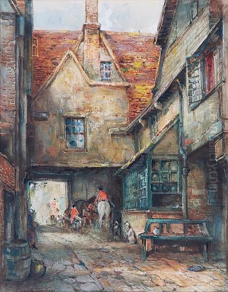 The Hunt At A Coaching Inn, Signed, Watercolour And Bodycolour Oil Painting by Philip Eustace Stretton