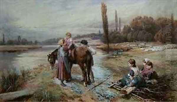 The Harrow Oil Painting by Myles Birket Foster