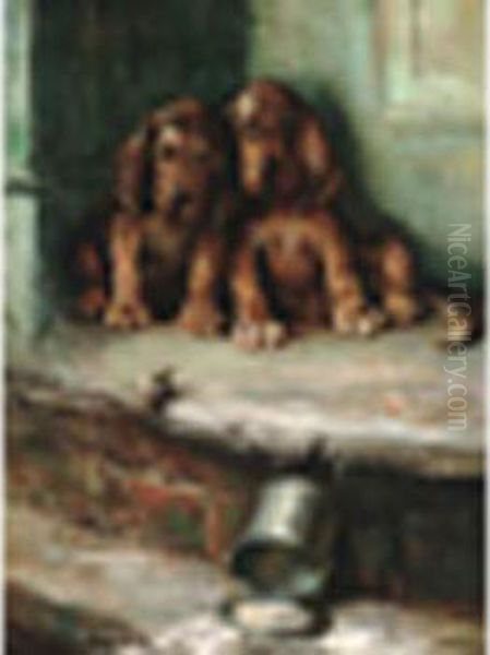 Sheltering From The Rain Signed, Oil On Canvas 30 3/4 X23in Oil Painting by Philip Eustace Stretton