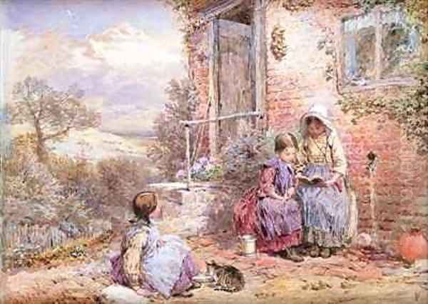 The Story Book Oil Painting by Myles Birket Foster