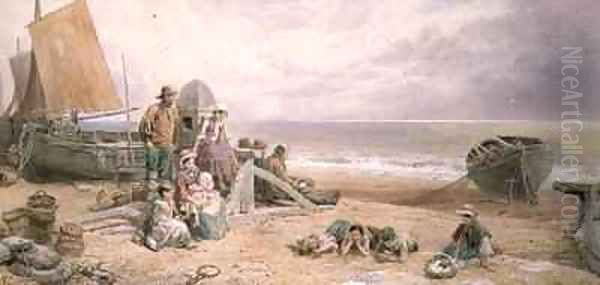 Rottingdean Beach Scene Oil Painting by Myles Birket Foster