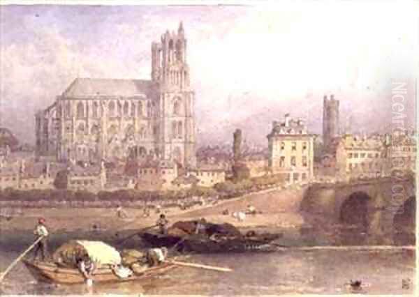 Nantes Cathedral from the River Oil Painting by Myles Birket Foster