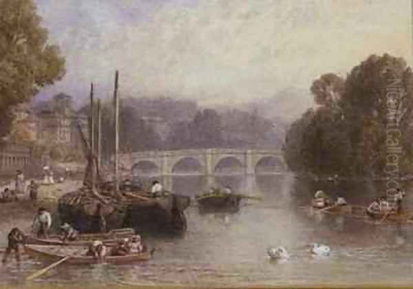 Richmond Bridge Oil Painting by Myles Birket Foster